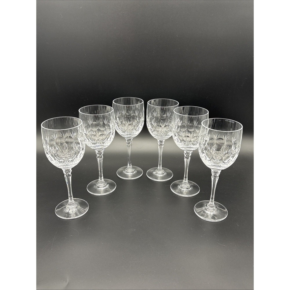 Vintage Nachtmann Bamberg Tall Cut Crystal Wine Glasses - Set of 6 - 7.5 Inches